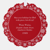 モダン雪片レッド・メリー・クリスマス写真 オーナメントカード (裏面)