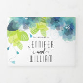 モダン青い花、タイポグラフィフローラ結婚ズ 三つ折り招待状 (カバー)