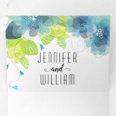 モダン青い花、タイポグラフィフローラ結婚ズ 三つ折り招待状 (内部最初)