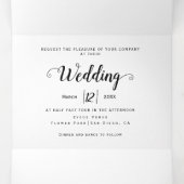 モダン青い花、タイポグラフィフローラ結婚ズ 三つ折り招待状 (内部中)