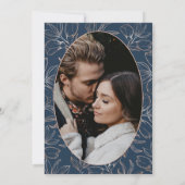 モダン青とバラの金ゴールドの結婚葉 招待状 (裏面)