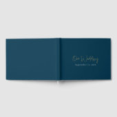 モダン青と金ゴールドのスクリプミニマルト結婚は ゲストブック (全面)