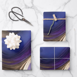 モダン青エレガント紫と金ゴールド ラッピングペーパーシート