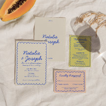 モダン青カラフルレトロお洒落結婚おもしろい