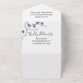 モダン青フランスの結婚フローラ オールインワン招待状 (外側)