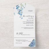 モダン青フランスの結婚フローラ オールインワン招待状 (内側)