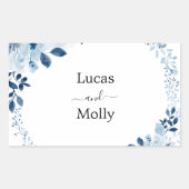 モダン青フランスの結婚フローラ 長方形シール (正面)