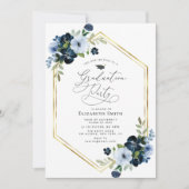 モダン青フローラ額卒業式 招待状 (正面)