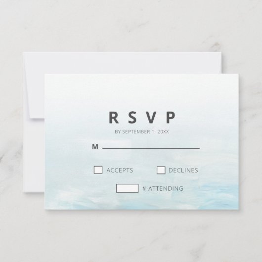 モダン青航海の水結婚色 出欠カード (正面)