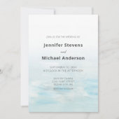 モダン青航海の水結婚色 招待状 (正面)