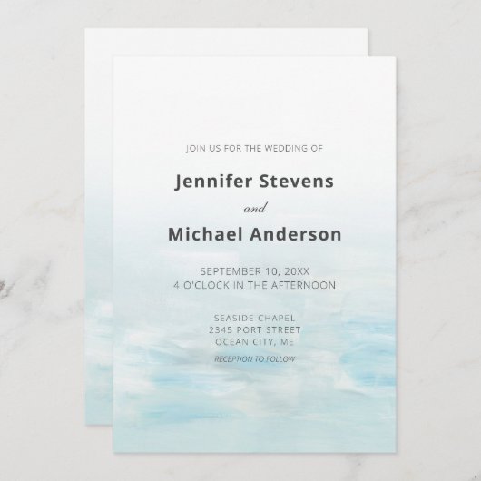 モダン青航海の水結婚色 招待状 (正面/裏面)