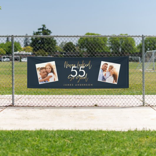 モダン青金ゴールドシンプル生誕エレガント生表 横断幕 (インサイチュ)