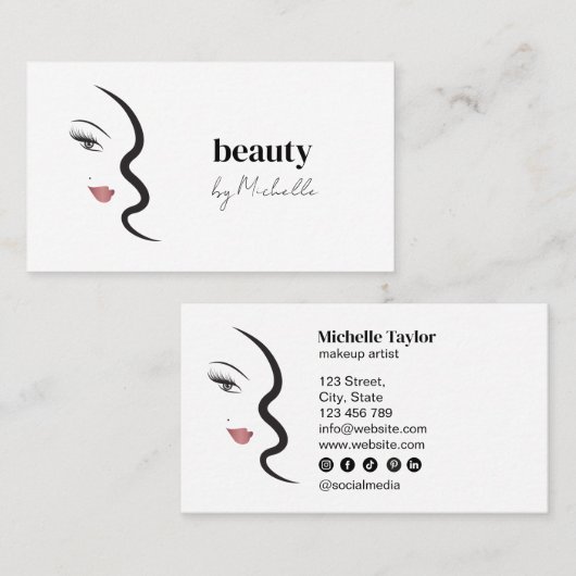 モダン顔美しいメイクアップミニマルシンプルリスト 名刺 (正面/裏面)