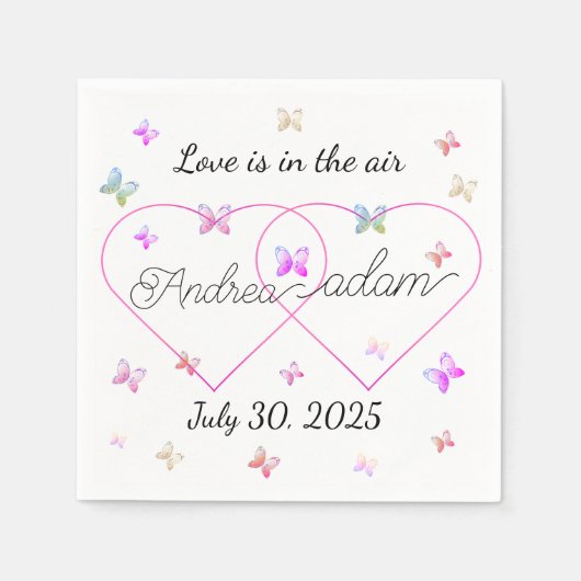 モダン飛んでいるハート スタンダードカクテルナプキン (正面)