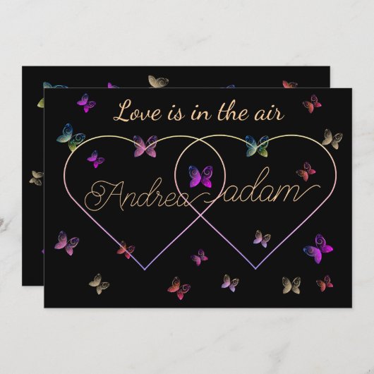 モダン飛んでいるハート 招待状 (正面/裏面)