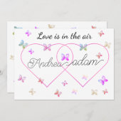 モダン飛んでいるハート 招待状 (正面/裏面)