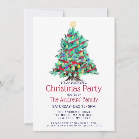 モダン飾カラフルTree Christmas 招待状 (正面)