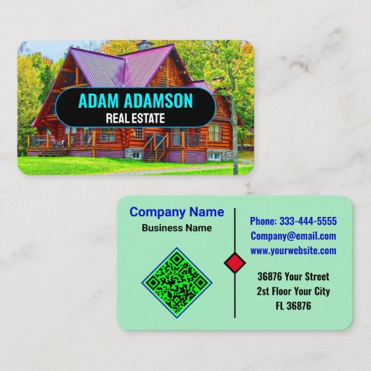 モダン高級実在不動産(QRコード)ハウス不動産仲介業者 名刺 (正面/裏面)