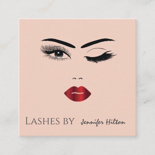 モダン魅力的シンプル感的なウィンク女子顔 スクエア名刺 (正面)