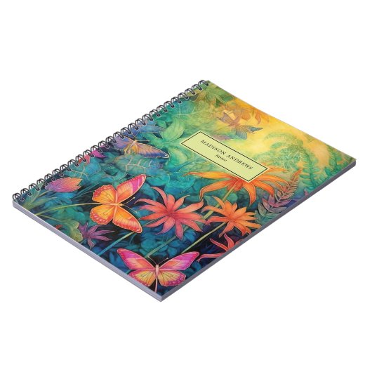 モダン鮮やかろうけつ染め水色フローラ ノートブック (左側)