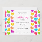 モダン鮮やかガーリーハートバレンタインデーパーティー 招待状 (正面)