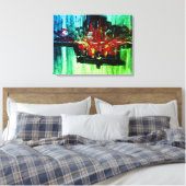 モダン鮮やかユニークレッドブラックグリーン抽象芸術アート キャンバスプリント (インサイチュ (寝室))