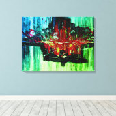 モダン鮮やかユニークレッドブラックグリーン抽象芸術アート キャンバスプリント (インサイチュ (ウッドフロア))