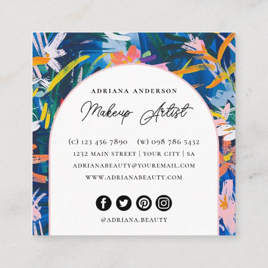 モダン鮮やか抽象芸術フローラ美しい スクエア名刺 (裏面)