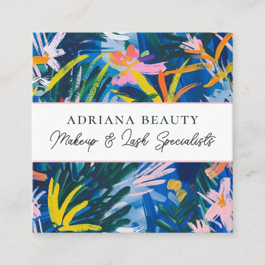 モダン鮮やか抽象芸術フローラ美しい スクエア名刺 (正面)