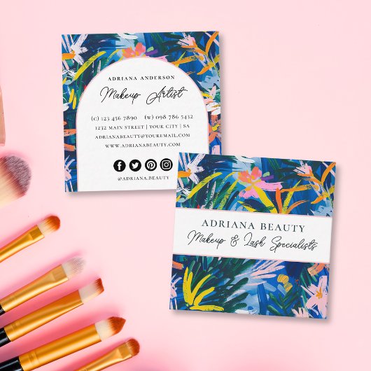 モダン鮮やか抽象芸術フローラ美しい スクエア名刺