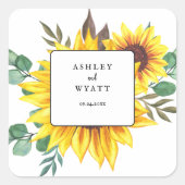 モダン黄ひまわり結婚の スクエアシール (正面)