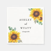モダン黄ひまわり結婚の スタンダードカクテルナプキン (正面)