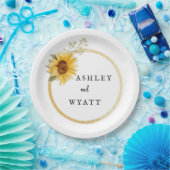 モダン黄ひまわり結婚の ペーパープレート (パーティー)