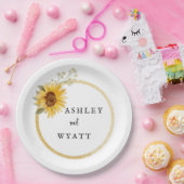 モダン黄ひまわり結婚の ペーパープレート (パーティー)