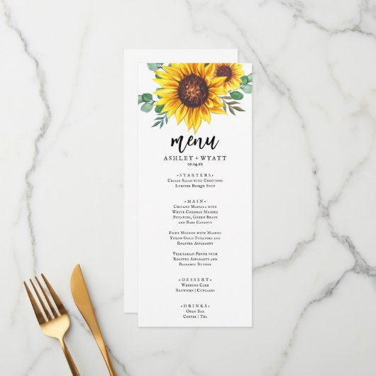 モダン黄ひまわり結婚の メニュー (正面/裏面インサイチュ)