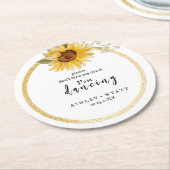 モダン黄ひまわり結婚の ラウンドペーパーコースター (アングル)