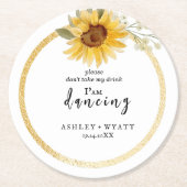 モダン黄ひまわり結婚の ラウンドペーパーコースター (正面)
