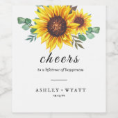 モダン黄ひまわり結婚の ワインラベル (シングルラベル)