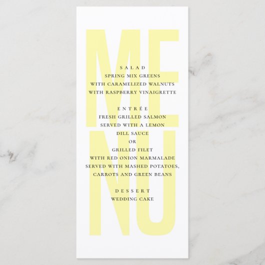 モダン黄シンプルタイポグラフィ結婚の夕食 メニュー (正面)