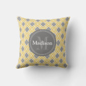 モダン黄スタイリッシュ灰色ダイヤモンドパターン クッション (裏面)