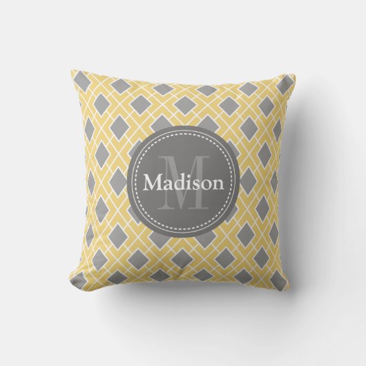 モダン黄スタイリッシュ灰色ダイヤモンドパターン クッション (正面)