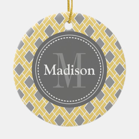 モダン黄スタイリッシュ灰色ダイヤモンドパターン セラミックオーナメント (正面)