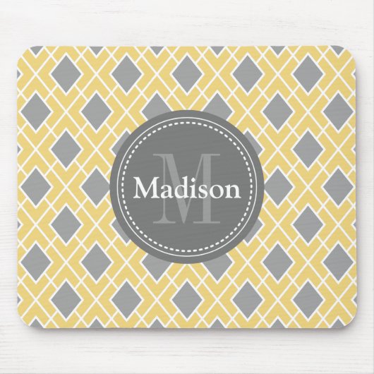 モダン黄スタイリッシュ灰色ダイヤモンドパターン マウスパッド (正面)