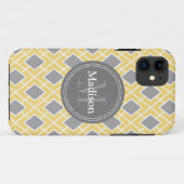 モダン黄スタイリッシュ灰色ダイヤモンドパターン Case-Mate iPhoneケース (裏面(横))