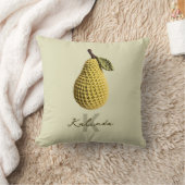 モダン黄ミニマルクロシェ梨モノグラム名 クッション (ブランケット)