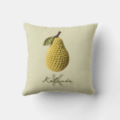 モダン黄ミニマルクロシェ梨モノグラム名 クッション (裏面)