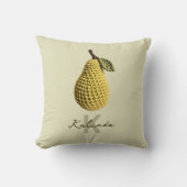 モダン黄ミニマルクロシェ梨モノグラム名 クッション (正面)