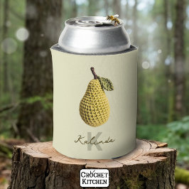 モダン黄ミニマルクロシェ梨モノグラム名 缶クーラー