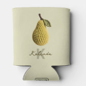 モダン黄ミニマルクロシェ梨モノグラム名 缶クーラー (裏面)