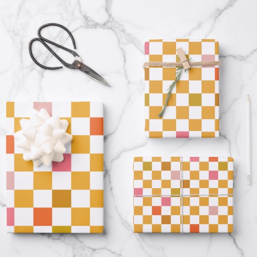 モダン黄市松模様に包紙 ラッピングペーパーシート (正面)